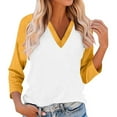 thumbnail image 2 of Breezora Modern Women's Contrast Panel Raglan Sleeve V Neck 3/4 Length Casual Comfort Tops XXL Size Orange, 2 of 6