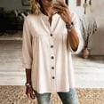 thumbnail image 4 of ShomPort V Neck Blouse for Women Loose 3/4 Sleeve Flowy Cotton Linen Casual Button down Tops, 4 of 7