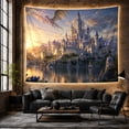 thumbnail image 6 of Fantasy Castle and Dragon Scene with Water Reflection, Majestic Fantasy for Gamers, Medieval Castle Wall Art, Halloween Gift Tapestry Wall Hanging for Bedroom and Living Room, 6 of 7