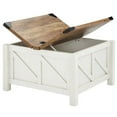 thumbnail image 3 of Wampat Table Basse Carrée en Bois Style Ferme avec Dessus Rabattable à Vérins à Gaz pour Très Grand Rangement Caché et Coins à Supports Métalliques, Blanc/chêne, 3 of 7