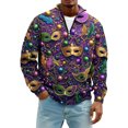 thumbnail image 3 of LNZGNM Mardi Gras Mens Shirt 1/4 Zip Up Plus Size Printed Sweatshirt Stand Collar Long Sleeve Top Casual Winter Outfits,Light Purple XL, 3 of 7