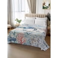thumbnail image 2 of Ocean Turtle Flat Sheets Only Queen Size, Soft Breathable Bed Top Sheets for Mattress, Coral Vintage Blue Shell Coastal Conch Luxury Bedding Flat Sheets for Home Hotel Bedroom Bed Protection, 2 of 9