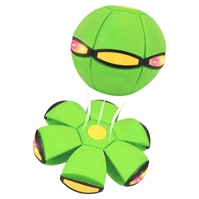 Bouncing Flying Saucer Disc with LED Light Effects, Soft Child-Safe Material and Unpredictable Gliding, Foldable Portable Toy for Parent-Child Interactive Play (Green)