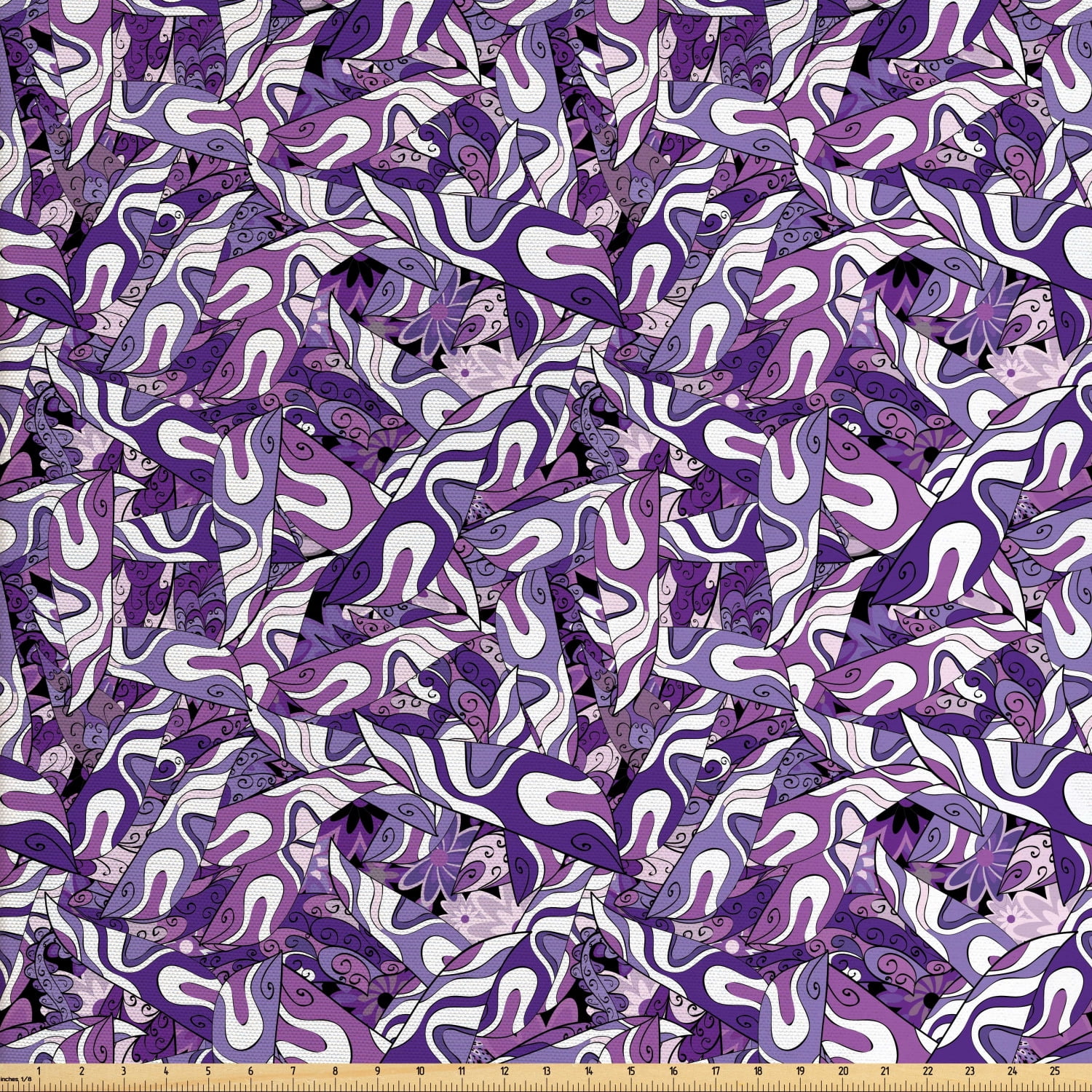 Dark Purple Fabric by The Yard, Lilac Strokes Curvy Swirls and Motifs ...