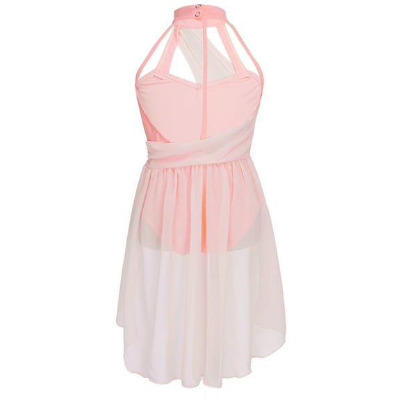 JanJean Kids Girls Sleeveless Lyrical Dance Dress Modren Contemporary Dance Leotard Wrap Skirt Dancewear Pink A 12
