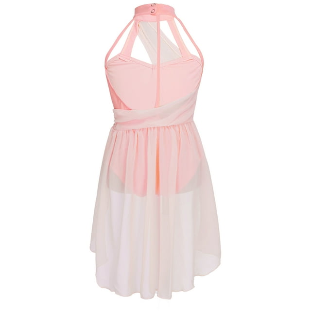 Miaeowve Robe Tutu de Ballet à Sequins Brillants pour Filles, Robe de Danse Lyrique, Col Montant, Costume de Danse Régulier A&Rose 14
