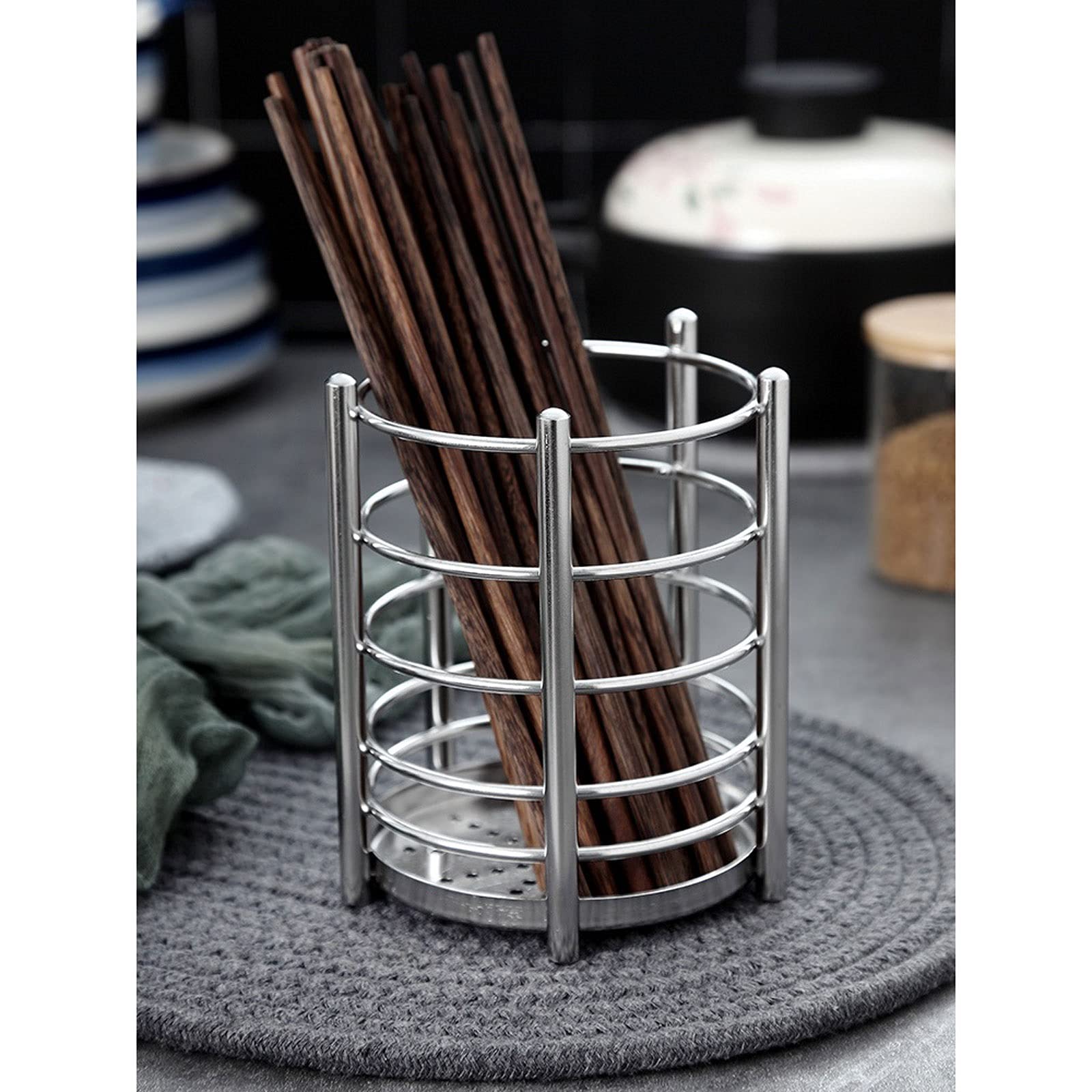 Just Houseware Gold Stainless Steel Utensil Holder, Cooking Utensil Organizer with Drain Holes, Extra Large Kitchen Utensil Holders for Countertop