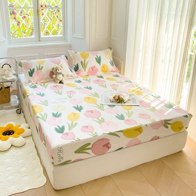 Washable Bed Cover Queen Size Fitted Bed Sheet 140x200cm Mattress