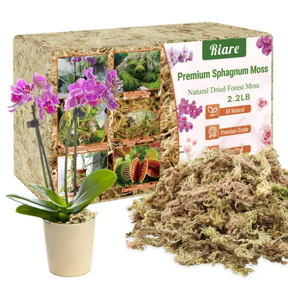 Riare 2.2 LB Large Capacity Premium Sphagnum Moss- Natural Long Fibered Sphagnum Peat Moss Plants Moss Dried Carnivorous Plants Moss Orchid Potting Mix for Orchids Carnivorous Plants Succulent