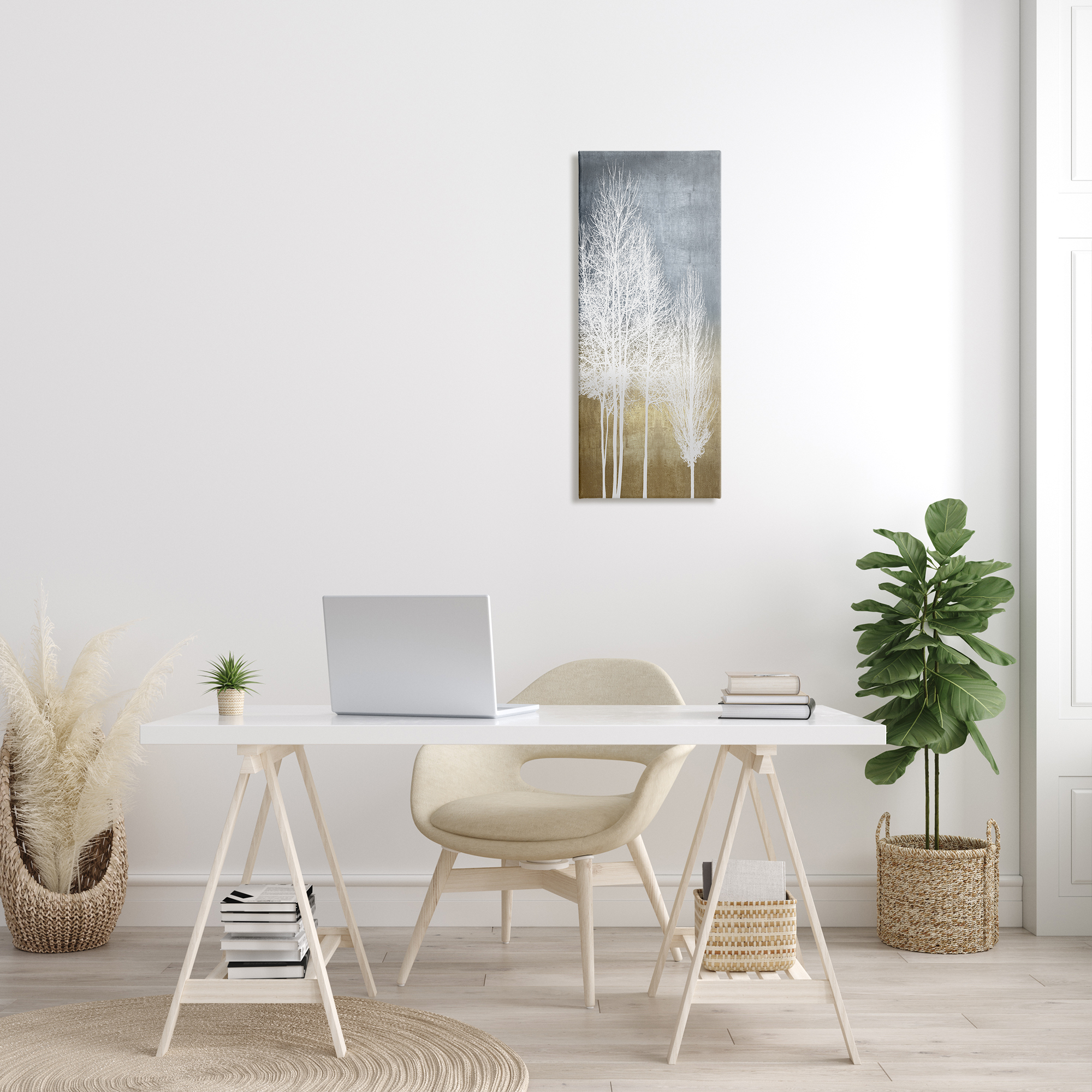 Stupell Industries Tall Tree Line Bare White Trees over Abstract Pattern, 13 x 30, Designed by Kate Bennett