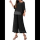 thumbnail image 1 of Conjunto de 2 Piezas para Mujer, Top Brillante, Pantalones Anchos, Traje Informal de Cuello Redondo con Lentejuelas. Negro XL, 1 of 8