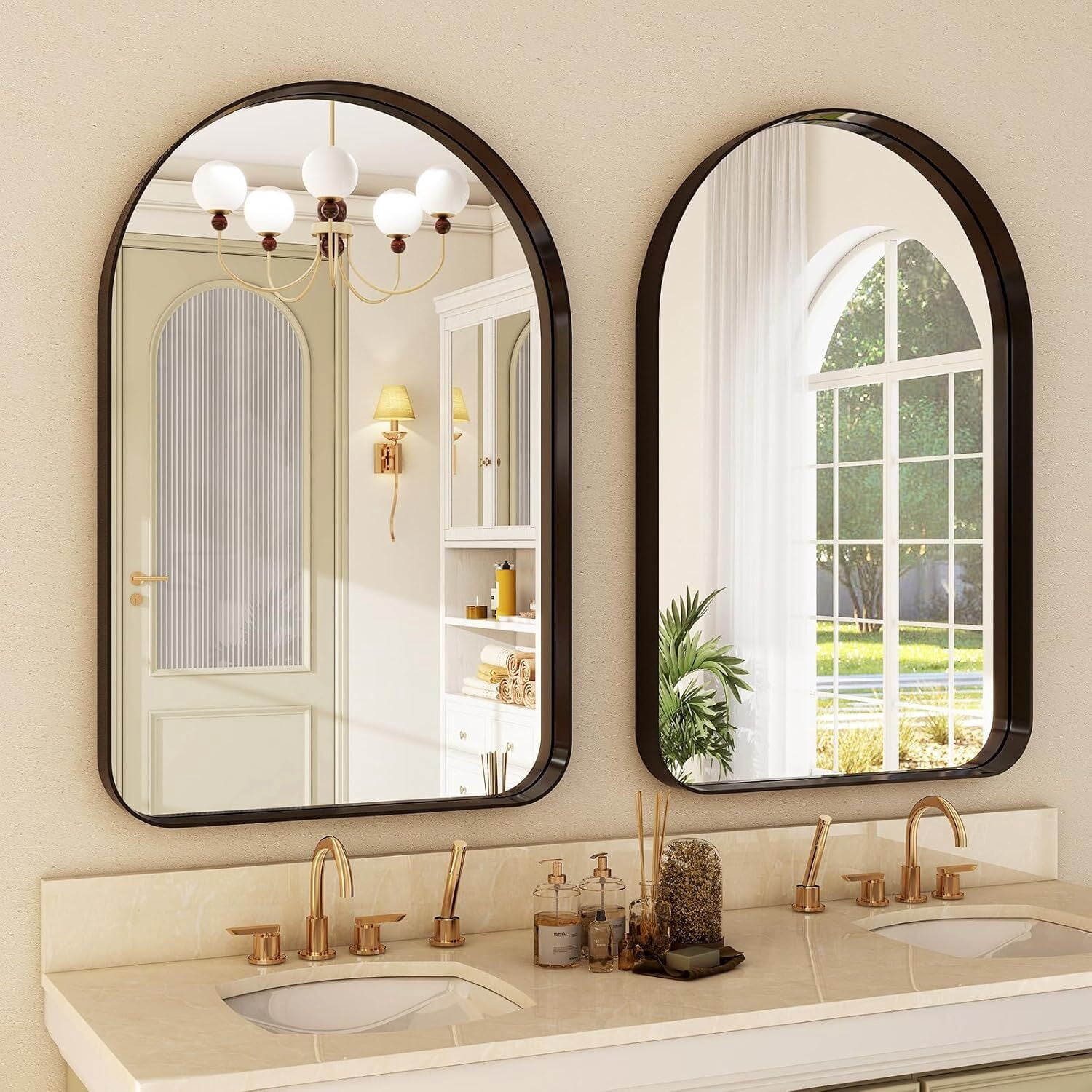Mirrasia 36"x 24"Arched Bathroom Mirror Wall Mounted Deep Frame,Black