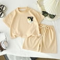 thumbnail image 2 of Nwiuh Boys Pajamas 100% Cotton Toddler 2 Piece Short Sleeve Pjs Kids Summer Sleepwear Clothes Set (140, Khaki), 2 of 5