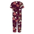 thumbnail image 4 of Usmixi Womens 2 Pieces Outfits Vintage Floral Crewneck Short Sleeve Tops and Pocket 3/4 Pants Sets 2023 Summer Lounge Wear Suits Wine XL, 4 of 4
