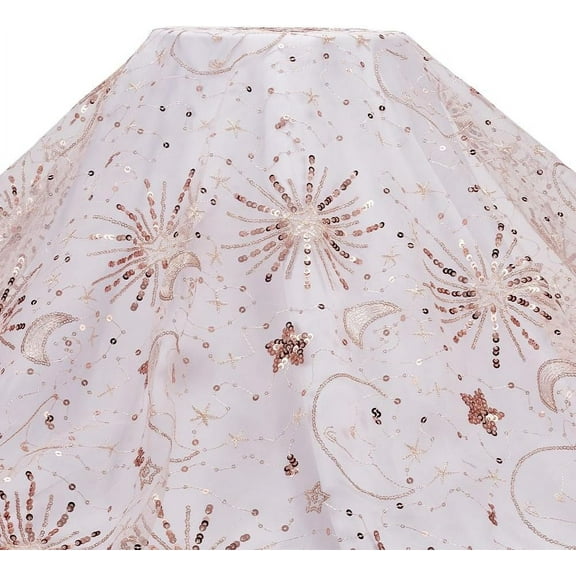 2 Yards×61.4 Inch Pink Stars Moon Sequins Lace Fabric Sparkly Embroidery Fabric Glitter Star Moon Sequin Tulle Net for DIY Sewing Clothing Wedding Stage Decor Tutu Skirts Summer Party Dress