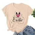 thumbnail image 2 of Easter Women Short Sleeve Shirts Casual Round Neck Cute Print Tee Summer Lightweight Pullover Tops (S, A Beige), 2 of 3