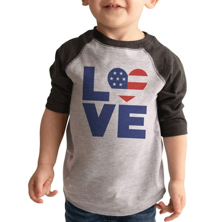 

7 ate 9 Apparel Kids Patriotic 4th of July Shirt - USA Love Flag Grey Shirt 18 Months