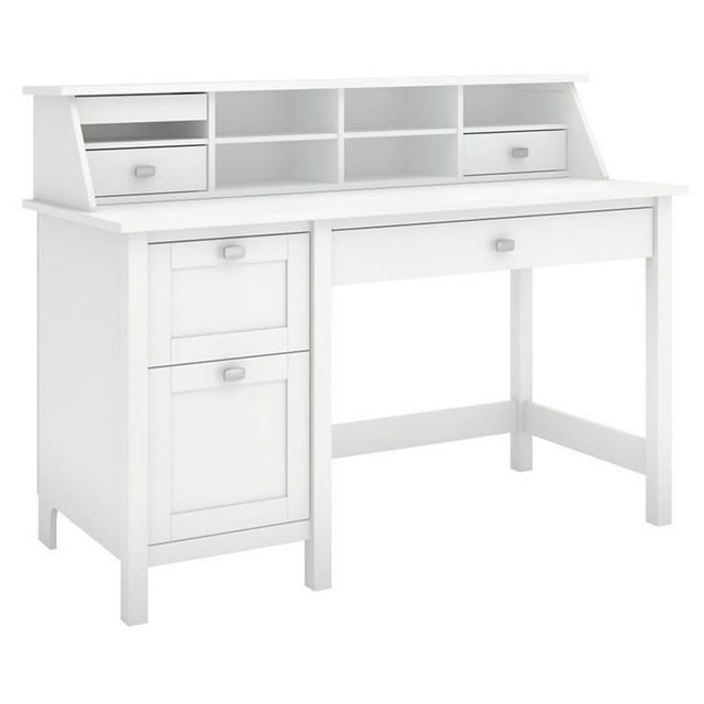 Pemberly Row Bureau d'Ordinateur Contemporain avec 2 Tiroirs, Blanc