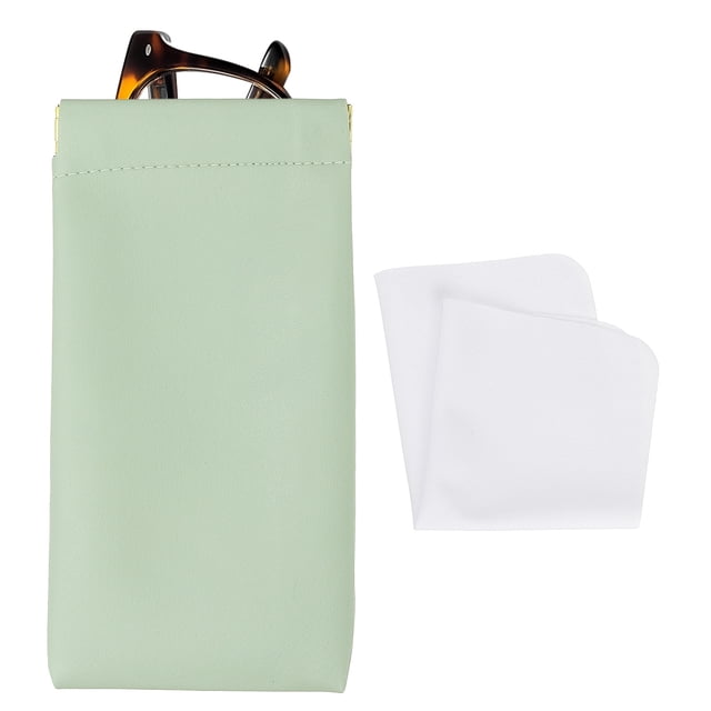 Uxcell Funda de Gafas con Cierre de Compresión, Funda Suave de Cuero PU, Funda de Gafas de Sol Portátil Verde