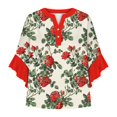 thumbnail image 4 of Blue Womens Summer Tops Womens Tops 3/4 Length Sleeves Floral Shirts Flowy Ruffle Sleeve Tops Half Button Down Shirt Summer V Neck Blouse Shirts for Women, 4 of 5