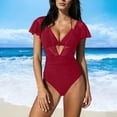 thumbnail image 2 of Women's Swimming Suit with Bra Push Up Tummy Control One Piece Swimsuit Modest Boyleg Bathing Suit Red L, 2 of 4