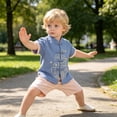 thumbnail image 4 of Kogui Baby Boy Outfits Newborn Sets Toddler Baby Boy Summer Clothes Embroidery Short Sleeve T Shirt Plaid Shorts Sets Cute Boys Summer Outfits 2T 3T (Blue,2-3 Years), 4 of 6