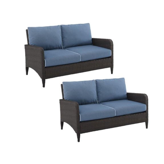Home Square 2 Piece Outdoor Wicker Polyester Loveseat Set in Blue