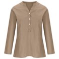 thumbnail image 4 of Plus Size Linen Tops Womens Long Sleeve Half Button Up Shirt Long Tops to Wear with Leggings Baggy Casual Tees (5XL, Khaki), 4 of 5