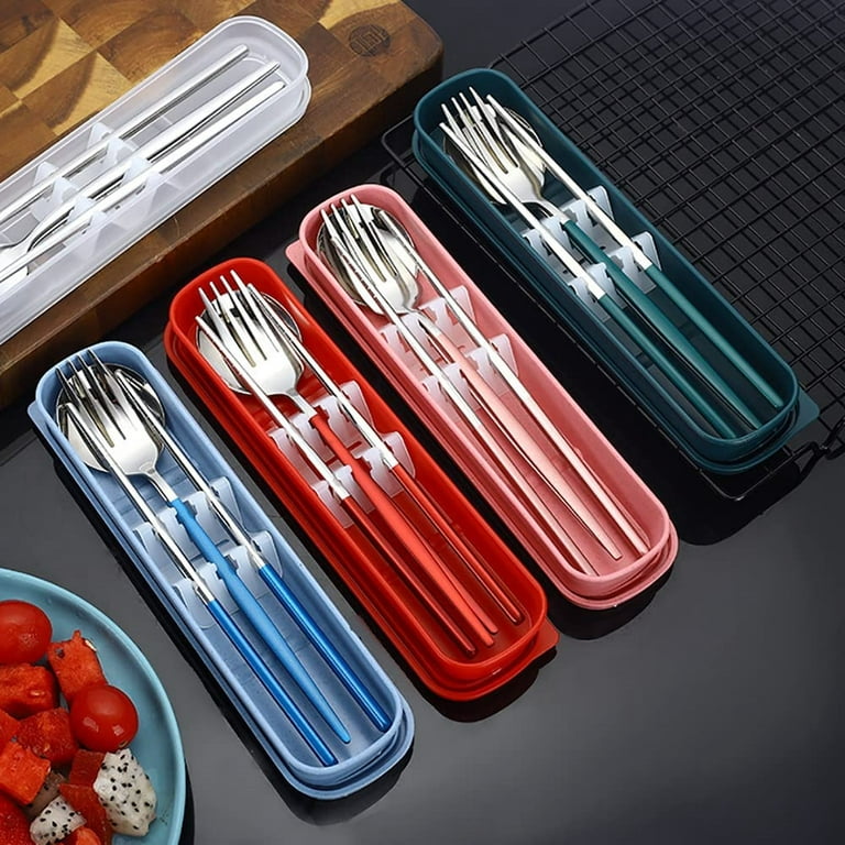 Blue Travel Utensil Set, Set of 6 Reusable Silverware for Lunch, Portable  Utensils Set, Stainless Steel Camping Cutlery, Colored Flatware Set,  Include