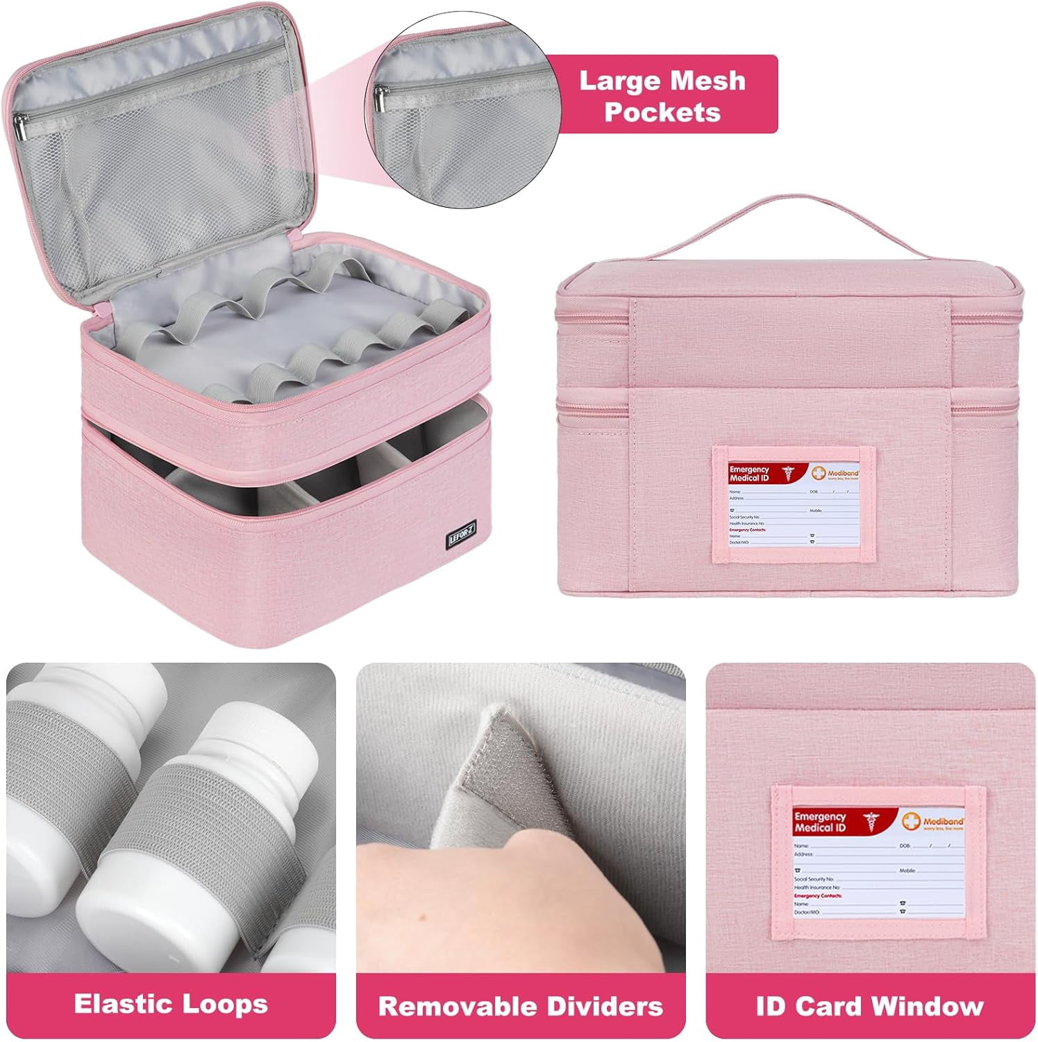 Medicine Storage Bag,Double Layers Pill Bottle Organizer Bag Empty with Lockable Zipper&Adjustable Divider,Medication Travel Carrying Bag for Pills,Vitamins,Medical Supplies