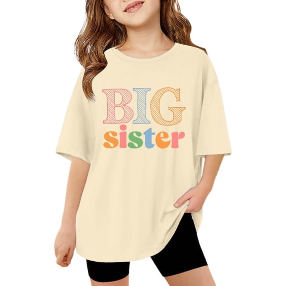 Toddler Girls big sister Graphic Tee Letter Print Short Sleeve T-shirt Stylish Casual T Shirt