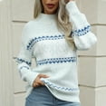 thumbnail image 2 of Levmjia Womens Sweater Knitted Long Sleeve High Neck Stripe Printing Solid Color Long Sleeve Winter Warm Cable Pullover Soft Comfortable Casual Wear, 2 of 3