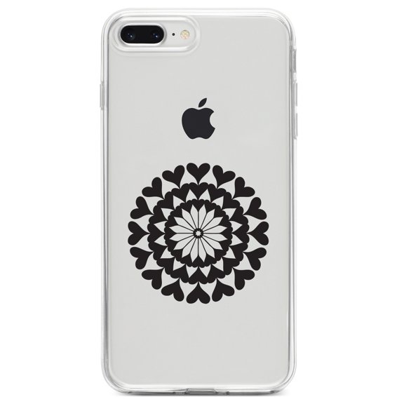 DistinctInk Clear Shockproof Hybrid Case for iPhone 7 PLUS / 8 PLUS (5.5" Screen) TPU Bumper Acrylic Back Tempered Glass Screen Protector - Black Hearts Mandala