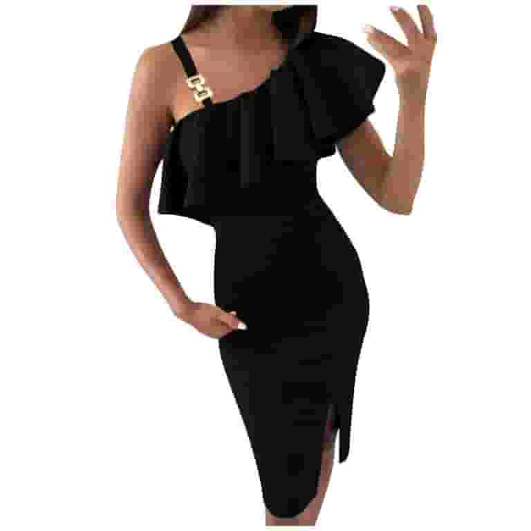 Sexy Prom Slit Mesh Sloping Shoulder Evening Dresses Sexy Prom Slit Mesh Sloping Shoulder Evening Dresses