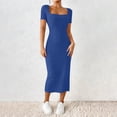 thumbnail image 2 of Bxsruta Women's Bodycon Midi Dress Ribbed Knit French Neck Side Split Short Sleeve, 2 of 8