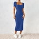 thumbnail image 1 of TaTaai Women Summer French Square Neck Side Split Slim Knit Dress Short Sleeve Solid Color Midi Length Elegant Casual Daily Wear Dresses Gift, 1 of 9