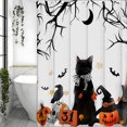 thumbnail image 2 of Cortina de ducha de Halloween con diseño de perro salchicha, calabaza, murciélagos, ramas y brujas, juego de cortinas de ducha con 12 ganchos, decoraciones para el baño, 2 of 5