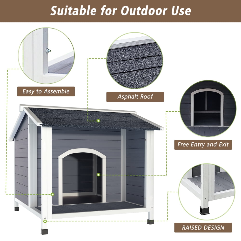 Weatherproof Wooden Outdoor Dog House with Asphalt Roof for Small to Medium Dogs