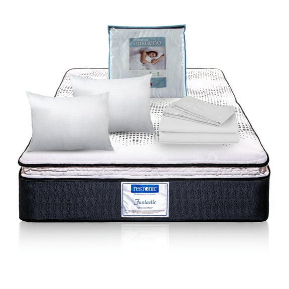Colchon Restonic Fantastic Matrimonial + 2 Almohadas de Regalo + Juego de Sabanas Ensueño