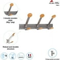thumbnail image 4 of Alba Wooden Coat Hook, Three Wood Peg Wall Rack, Brown/Silver, 4 of 5