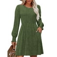 thumbnail image 2 of aohooy Sweater Dresses Women - Ribbed Knit Empire Waist Tunic Dresses Crewneck Long Sleeve Dress with Pockets Green,L, 2 of 7