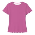 thumbnail image 4 of Girls Lettuce Trim Shirts Short Sleeve Ribbed Tops Girls Shirts Size 14 16 Crewneck Casual T Shirt Summer Tee Blouse(Size 5-6 Years,Hot Pink), 4 of 4