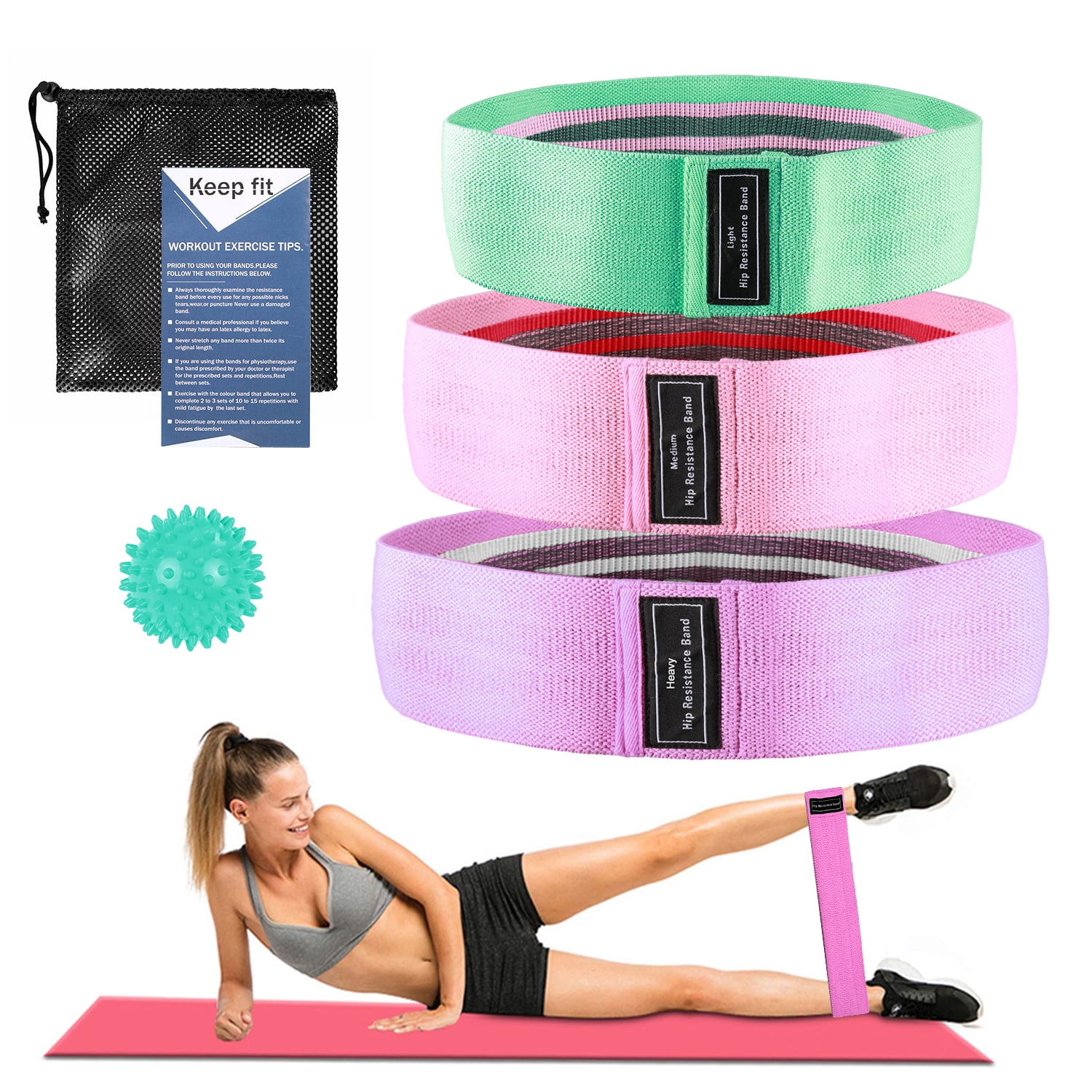 Resistance Bands Exercise Bands 3 Pack Set Non-Slip Gym Bands Workout Booty Bands for Yoga Pilates Legs and Butt Training Bands