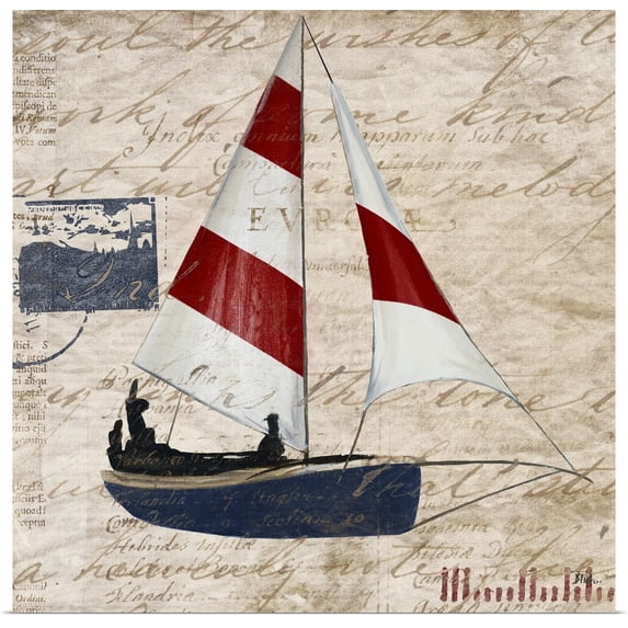 Great BIG Canvas | "Sailing Stamp Border I" Art Print - 16x16