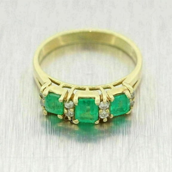Wedding Band Green Emerald Vintage Ring For Women 14k Yellow Gold Plated Silver