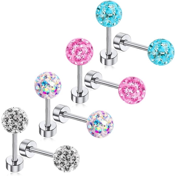 SURJDE Boucles d'Oreilles Hypoallergéniques pour Filles Tout-Petits Enfants Dos Plats Petite Fille Boucle d'Oreille Boule à Vis avec Dos à Vis de Sécurité Acier Inoxydable Bébé Enfants Ensemble de Boucles d'Oreilles Cloutées