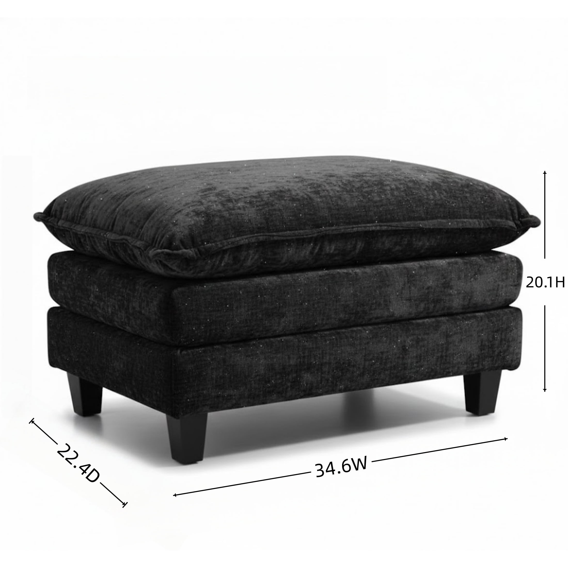 Vinform Ottoman Footstool with Thick Cushion for Sofa & Accent Chair, Black