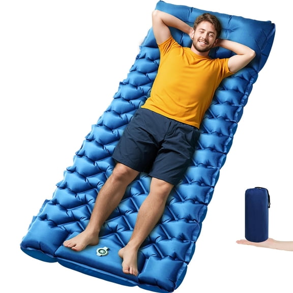 4in Thick Ultralight Inflatable Camping Sleeping Pad with Built-in Foot Pump and Pillow for Hiking Backpacking Tent Travel Car Camp Gear