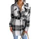 thumbnail image 1 of Abrigo a cuadros para mujer con cinturón en la cintura Chaqueta con botones de manga larga engrosada para otoño invierno Negro M, 1 of 8