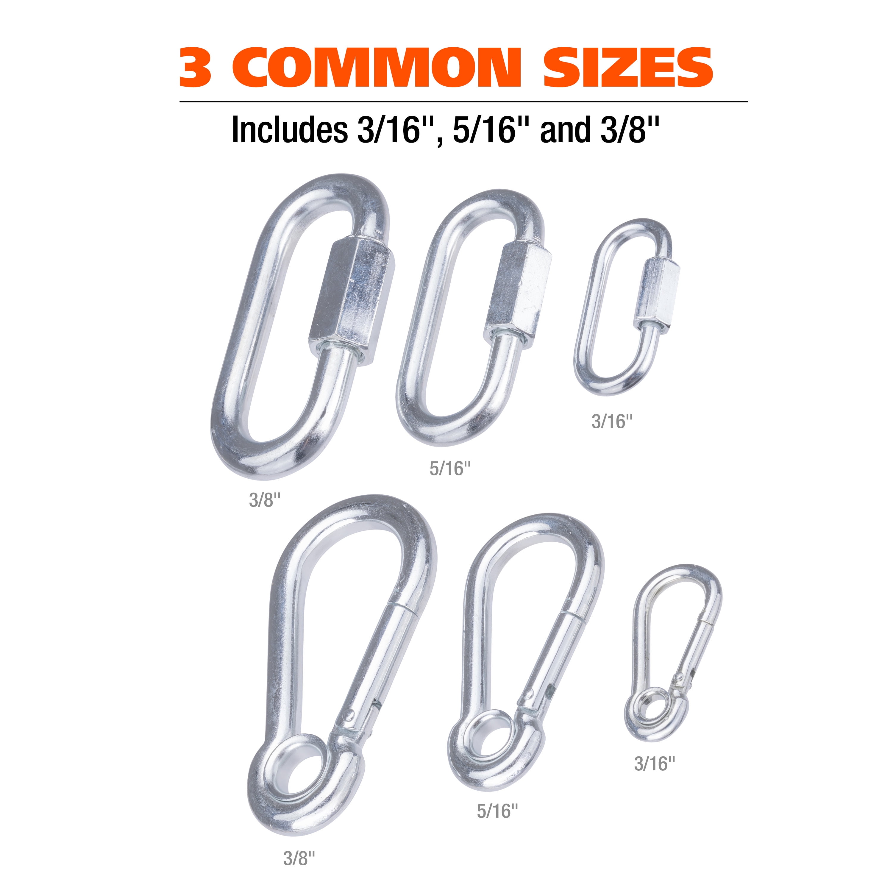 GreatNeck Steel Quick & Spring Link Assortment, 12 Piece Set, Durable Hardware Screws for Rigging & Securing